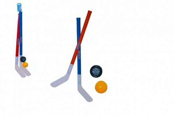 Hokejka pozemní 2 ks plast + florbalový míček + puk v síťce