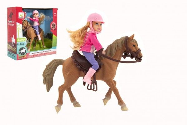 Kůň + panenka žokejka plast 20cm v krabici 23x23x9
